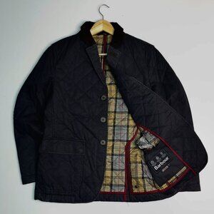 Barbour Quilted Sander Jacket Black with Dress Tartan Lining - (M)
